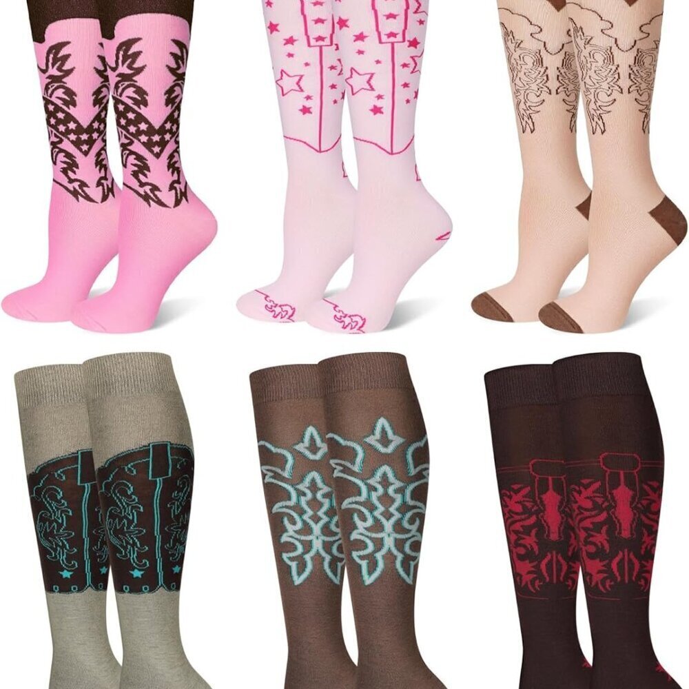 Cowgirl Boot Socks Western Knee High Socks Women 6 Pairs Casual Outfits
